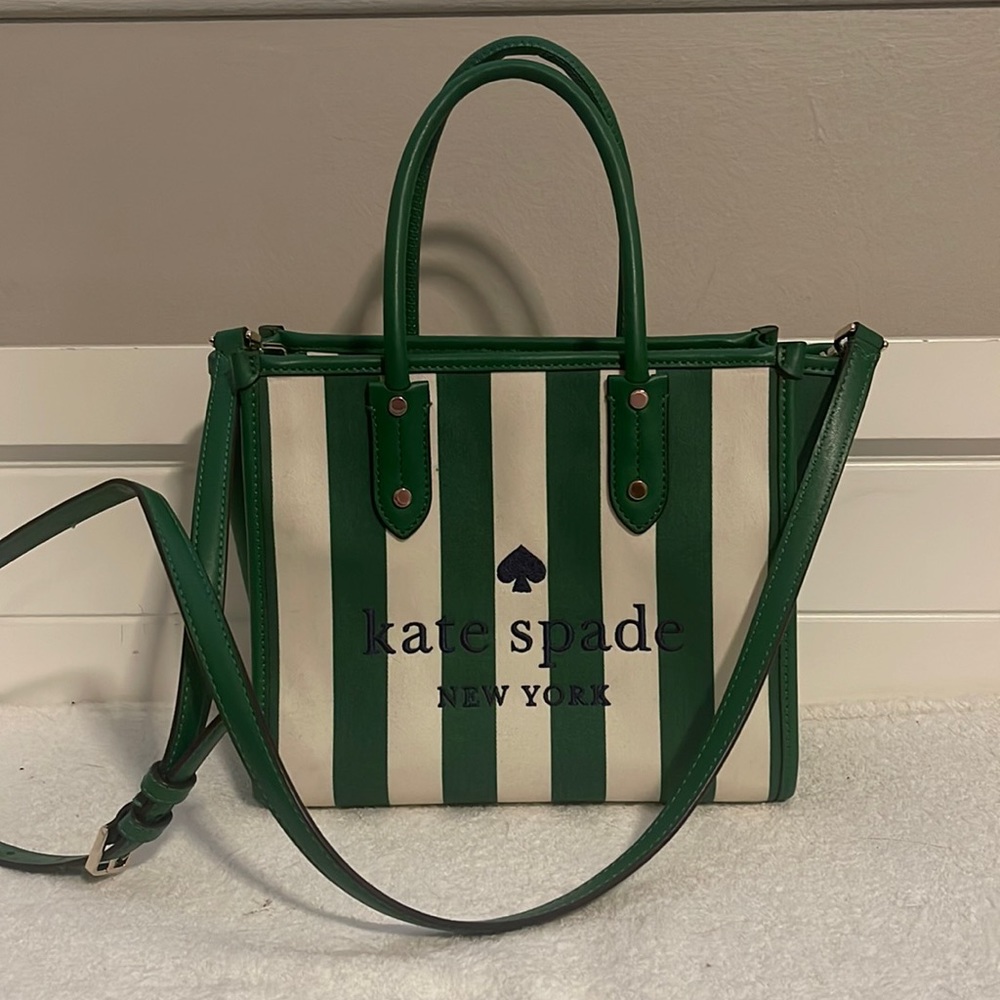 Brand New Kate Spade Ella Even Stripe Jacquard Small Top Zip Tote for sale!